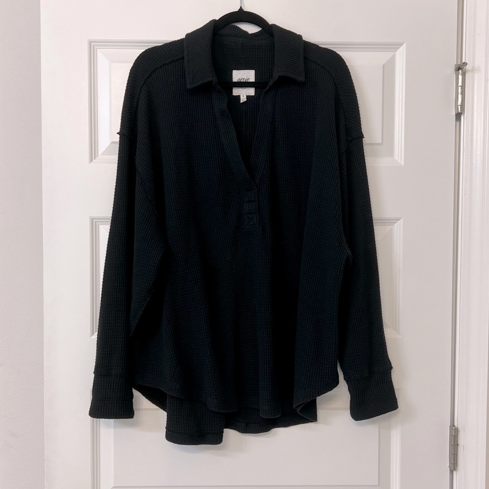Aerie Waffle Knit V Neck Oversized Sweater
